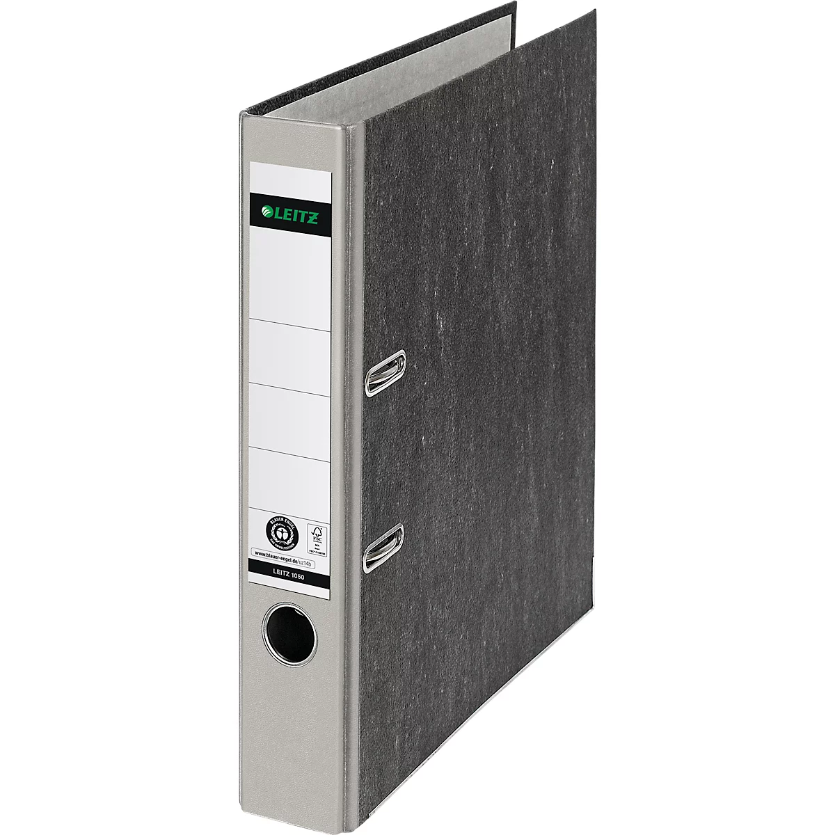 Carpeta LEITZ® 1050, DIN A4, ancho de lomo 52 mm, agujero de agarre, etiqueta de lomo encolada, cartón duro, 1 unidad, gris