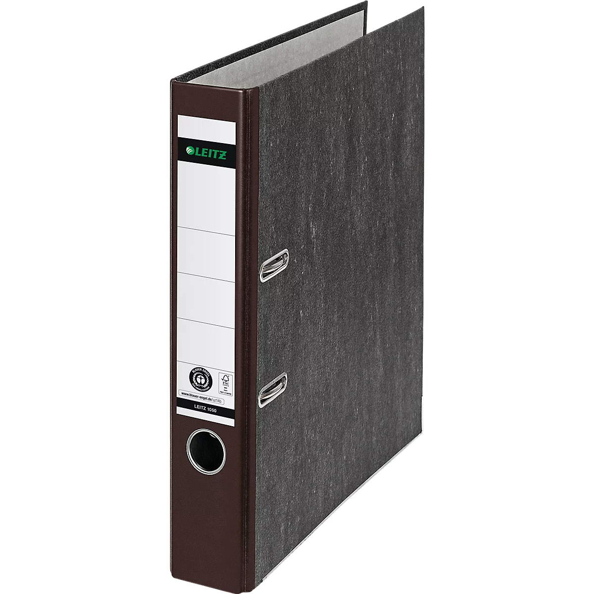 Carpeta LEITZ® 1050, DIN A4, ancho de lomo 52 mm, agujero de agarre, etiqueta de lomo encolada, cartón duro, 1 unidad, marrón