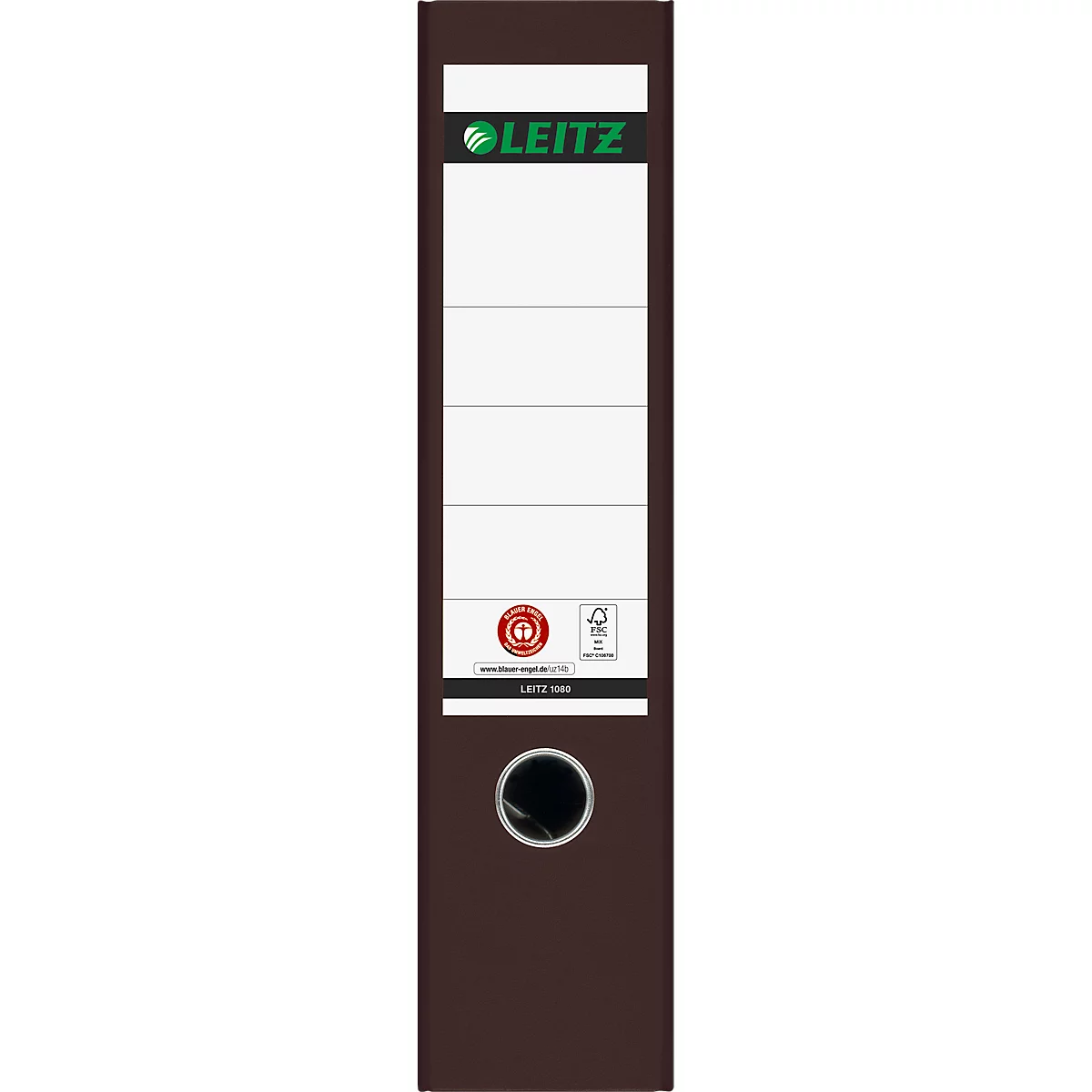 Carpeta LEITZ® 1050, DIN A4, ancho de lomo 52 mm, agujero de agarre, etiqueta de lomo encolada, cartón duro, 1 unidad, marrón