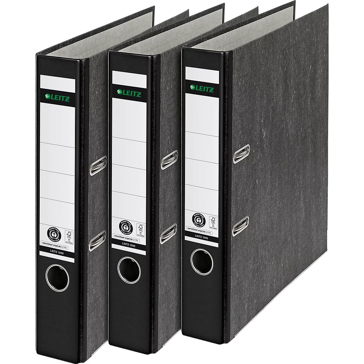 Carpeta LEITZ® 1050, DIN A4, ancho de lomo 52 mm, agujero de agarre, etiqueta de lomo encolada, cartón duro, 1 unidad, negro