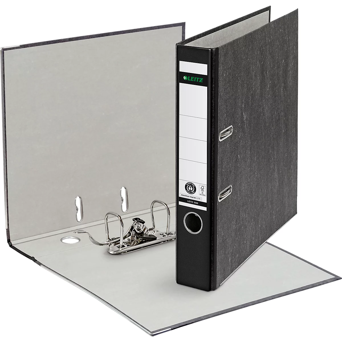 Carpeta LEITZ® 1050, DIN A4, ancho de lomo 52 mm, agujero de agarre, etiqueta de lomo encolada, cartón duro, 1 unidad, negro