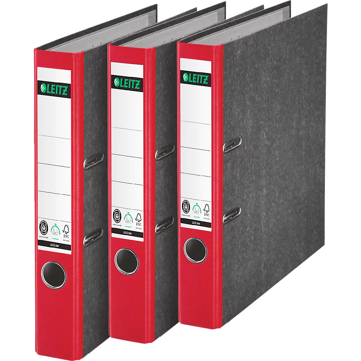 Carpeta LEITZ® 1050, DIN A4, ancho de lomo 52 mm, agujero de agarre, etiqueta de lomo encolada, cartón duro, 1 unidad, rojo