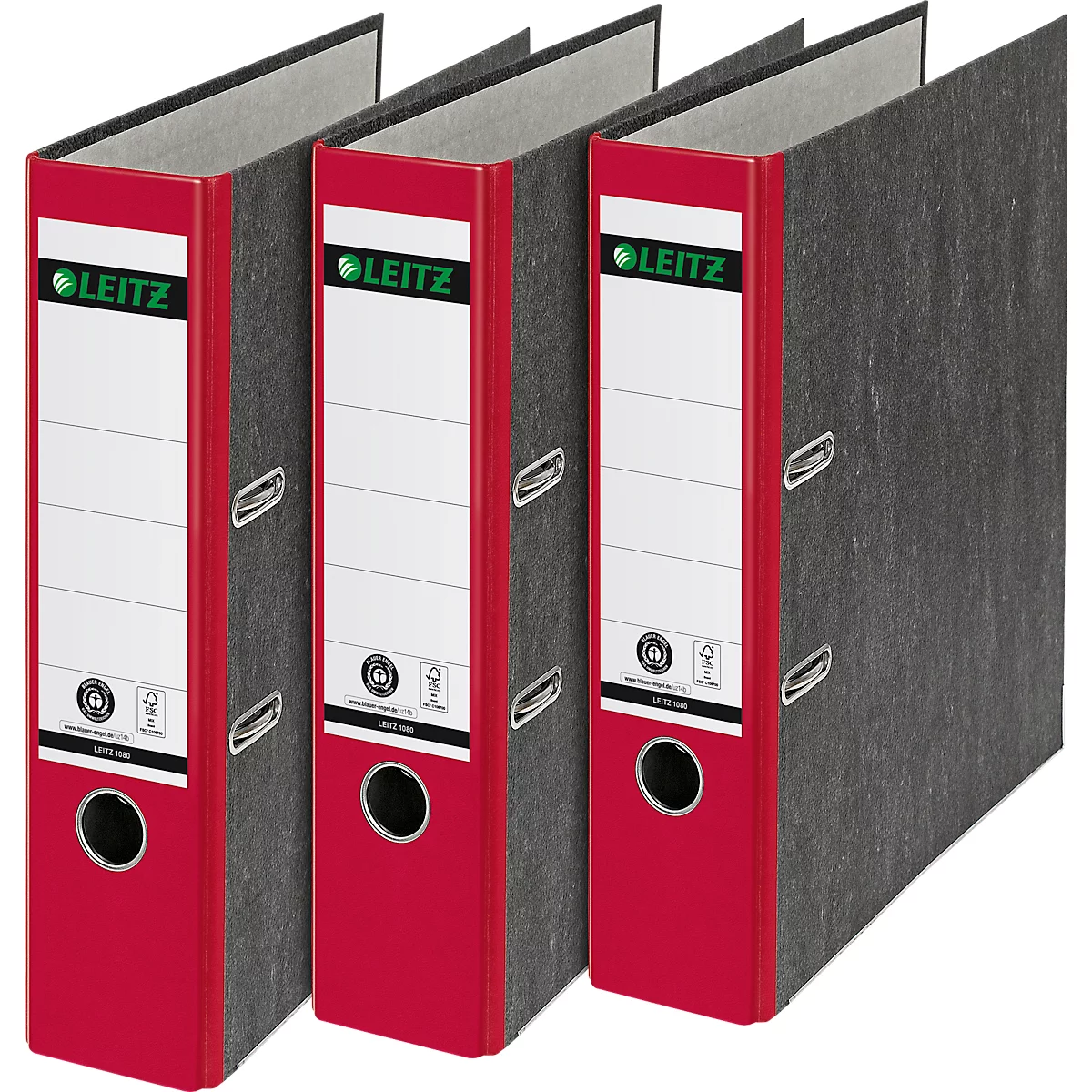 Carpeta LEITZ® 1050, DIN A4, ancho de lomo 52 mm, agujero de agarre, etiqueta de lomo encolada, cartón duro, 1 unidad, rojo
