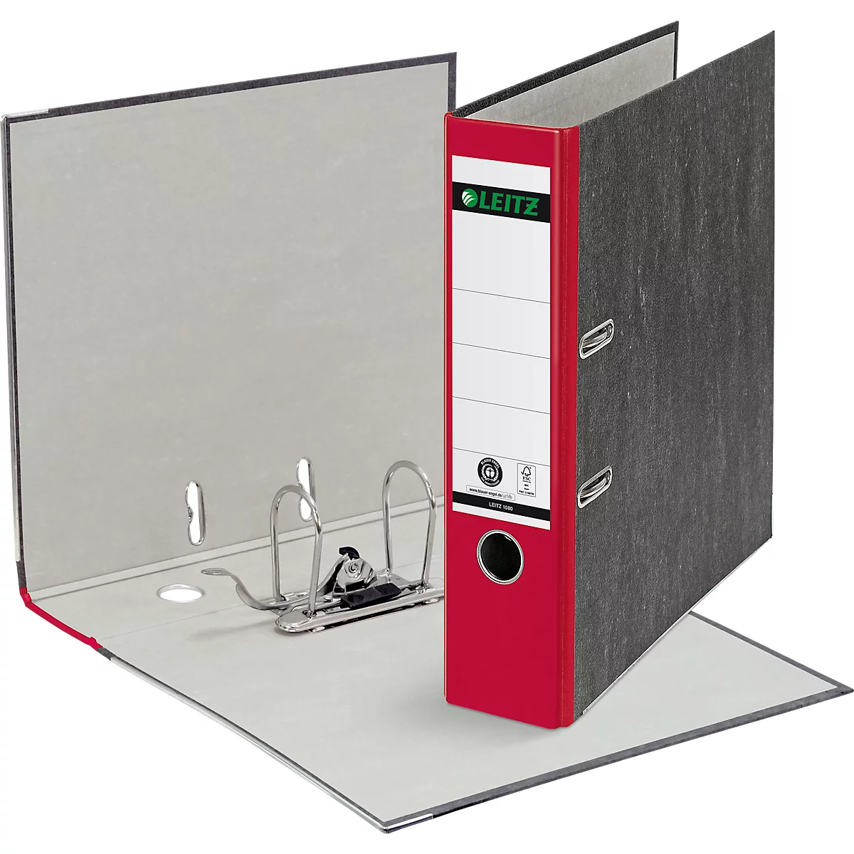 Carpeta LEITZ® 1050, DIN A4, ancho de lomo 52 mm, agujero de agarre, etiqueta de lomo encolada, cartón duro, 1 unidad, rojo