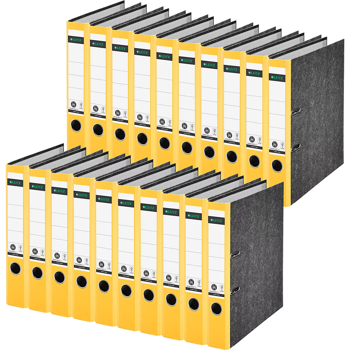 Carpeta LEITZ® 1050, DIN A4, ancho de lomo 52 mm, agujero de agarre, etiqueta de lomo encolada, cartón duro, 20 unidades, amarillo