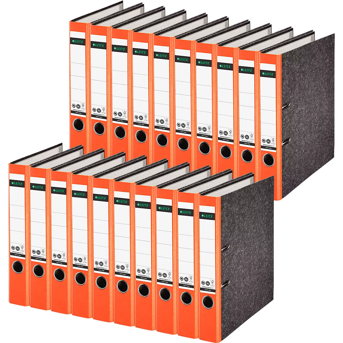 Carpeta LEITZ® 1050, DIN A4, ancho de lomo 52 mm, agujero de agarre, etiqueta de lomo pegada, cartón duro, 20 unidades, naranja