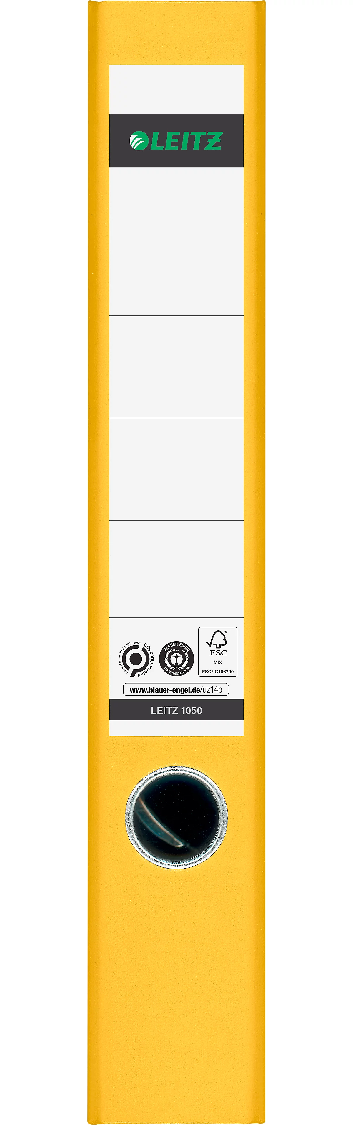 Carpeta LEITZ® 1050, DIN A4, ancho de lomo 52 mm, agujero para los dedos, etiqueta de lomo pegada, clima neutro, cartón duro, 1 unidad, amarillo