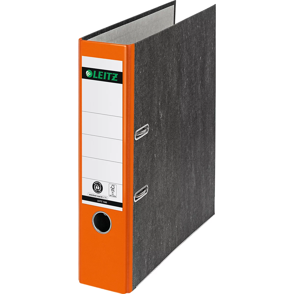 Carpeta LEITZ®1080, DIN A4, ancho de lomo 80 mm, agujero de agarre, etiqueta de lomo encolada, cartón duro, 1 unidad, naranja