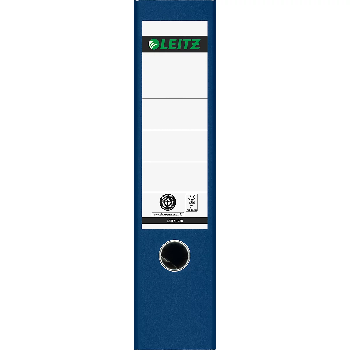 Carpeta LEITZ® 1080, DIN A4, ancho de lomo 80 mm, agujero de agarre, etiqueta de lomo pegada, cartón duro, 1 unidad, azul