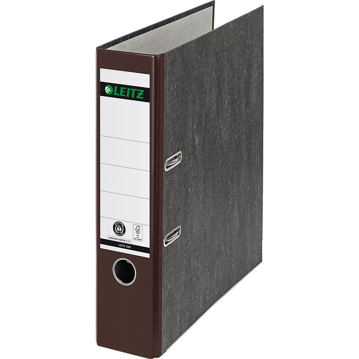 Carpeta LEITZ® 1080, DIN A4, ancho de lomo 80 mm, agujero de agarre, etiqueta de lomo pegada, cartón duro, 1 unidad, marrón