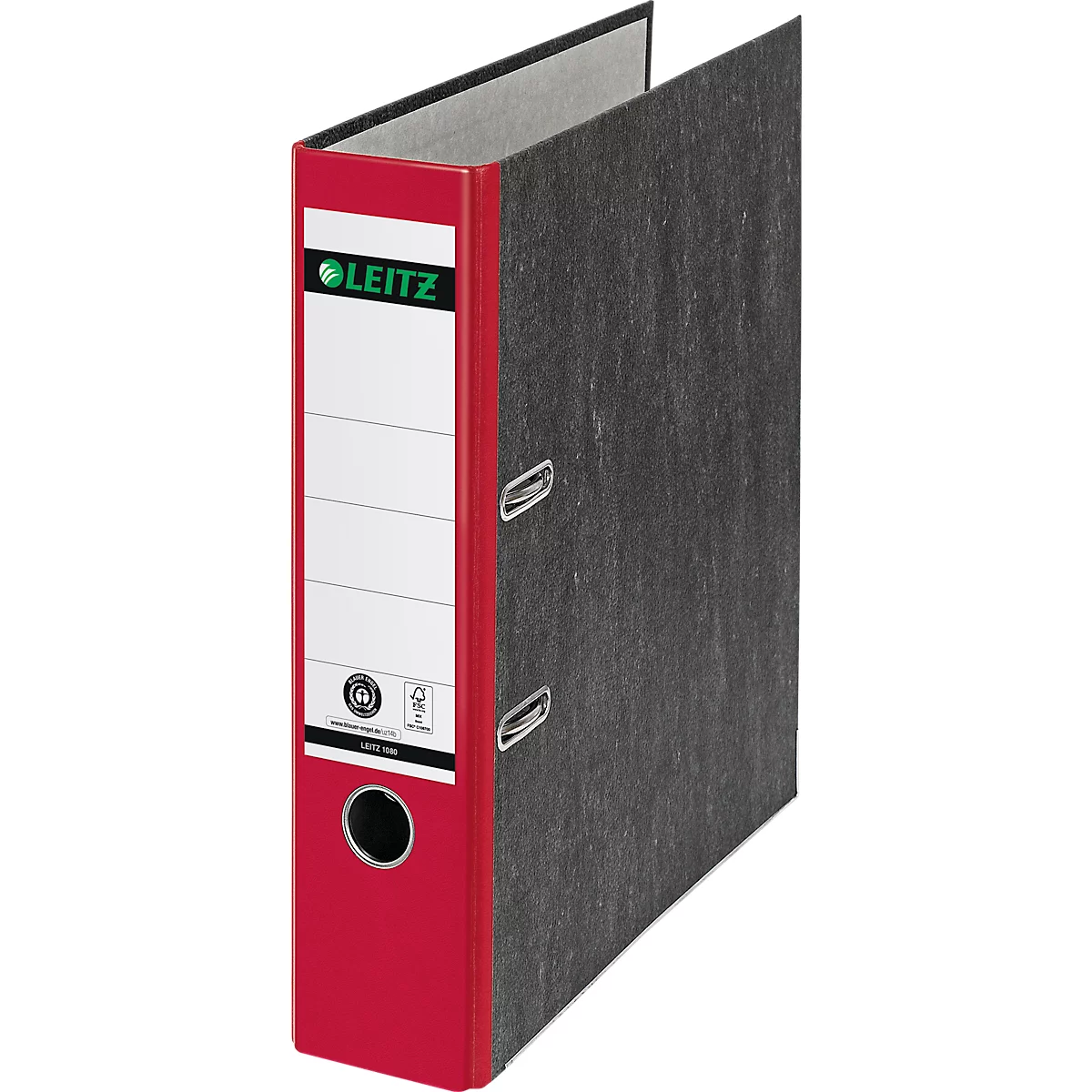 Carpeta LEITZ® 1080, DIN A4, ancho de lomo 80 mm, agujero de agarre, etiqueta de lomo pegada, cartón duro, 20 unidades, rojo