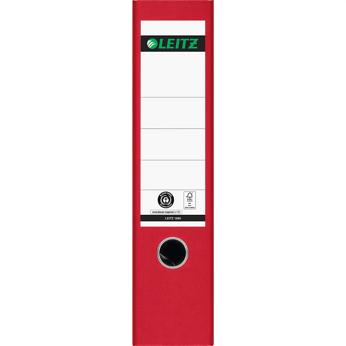Carpeta LEITZ® 1080, DIN A4, ancho de lomo 80 mm, agujero de agarre, etiqueta de lomo pegada, cartón duro, 20 unidades, rojo
