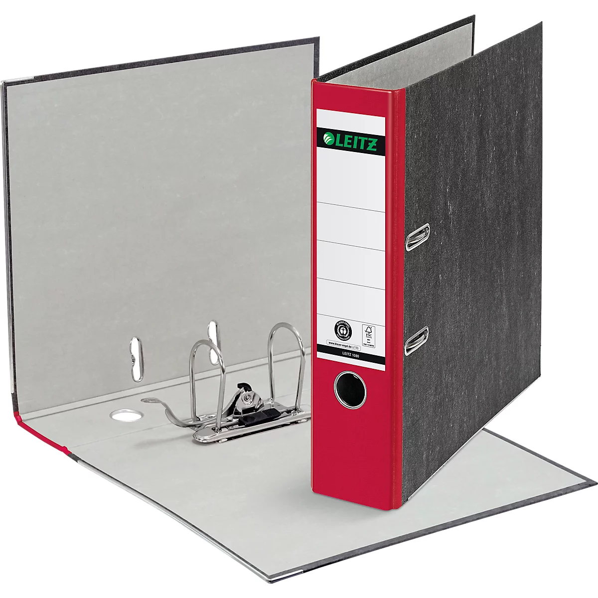 Carpeta LEITZ® 1080, DIN A4, ancho de lomo 80 mm, agujero de agarre, etiqueta de lomo pegada, cartón duro, 20 unidades, rojo