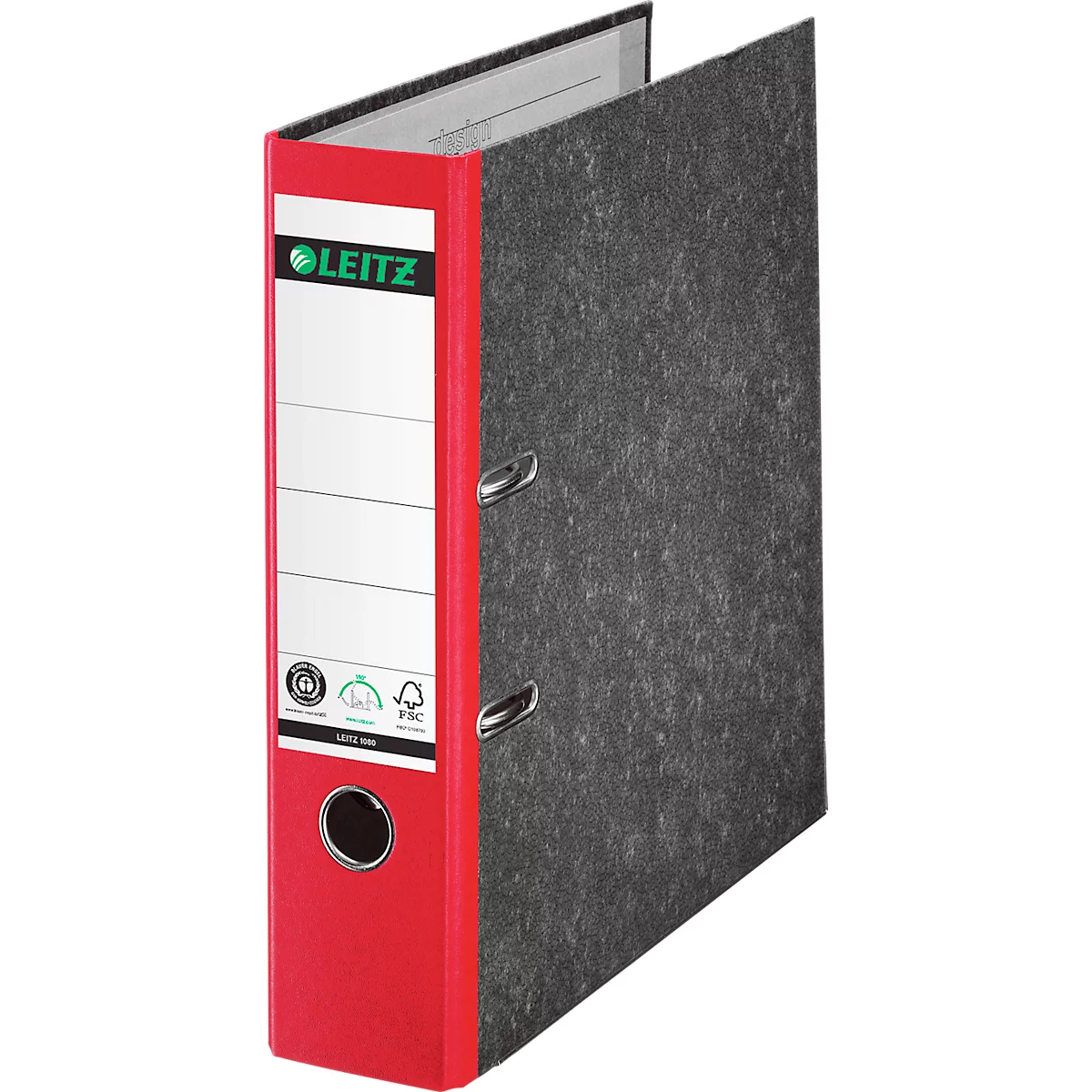 Carpeta LEITZ® 1080, DIN A4, ancho de lomo 80 mm, agujero para los dedos, etiqueta de lomo pegada, clima neutro, cartón duro, 1 unidad, rojo