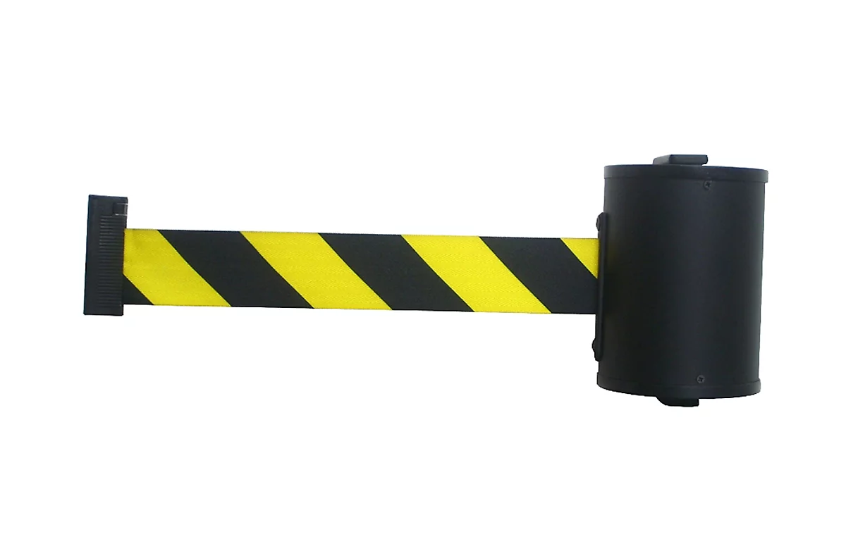 Carrete de cinta para pared, fijación con tornillos, 10 m de largo, giratorio, negro/amarillo