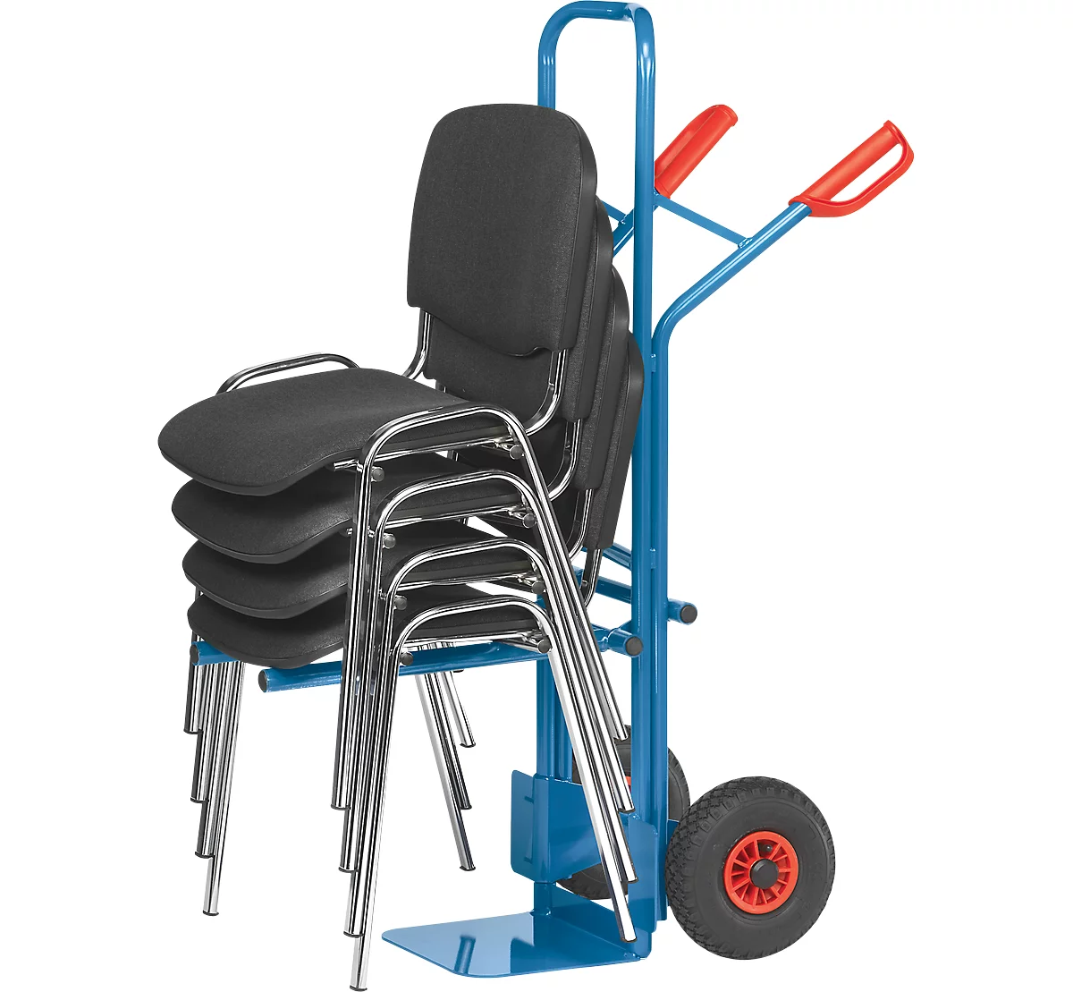 Carretilla para sillas/apiladora, carga máx. 300 kg, neumáticos de goma maciza