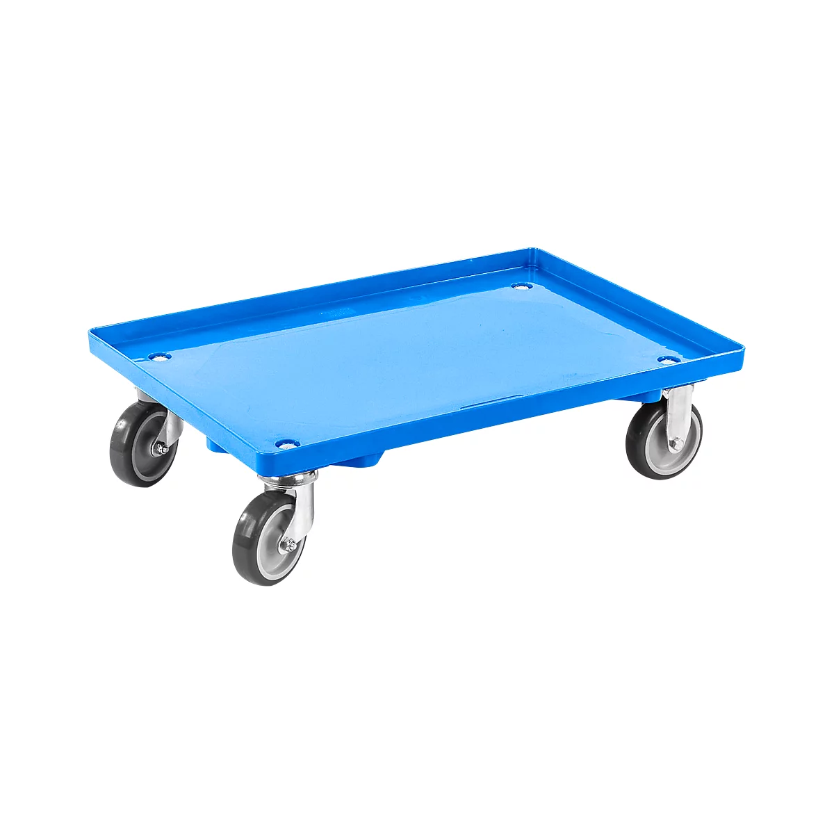 Carrito de transporte, cerrado, L 415 x An 615 x Al 175 mm, capacidad de carga 300 kg, 4 ruedas giratorias, azul