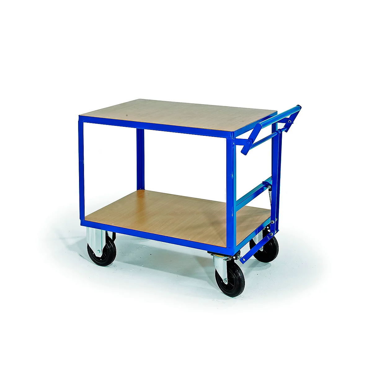 Carrito de transporte con mesa, 2 superficies de carga, freno de hombre muerto, capacidad de carga 500 kg, 1000 x 700 mm