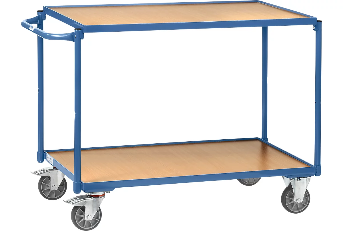 Carrito de transporte con mesa, ligero, 2 niveles, L 1000 x An 600 mm, hasta 300 kg, acero/madera, azul