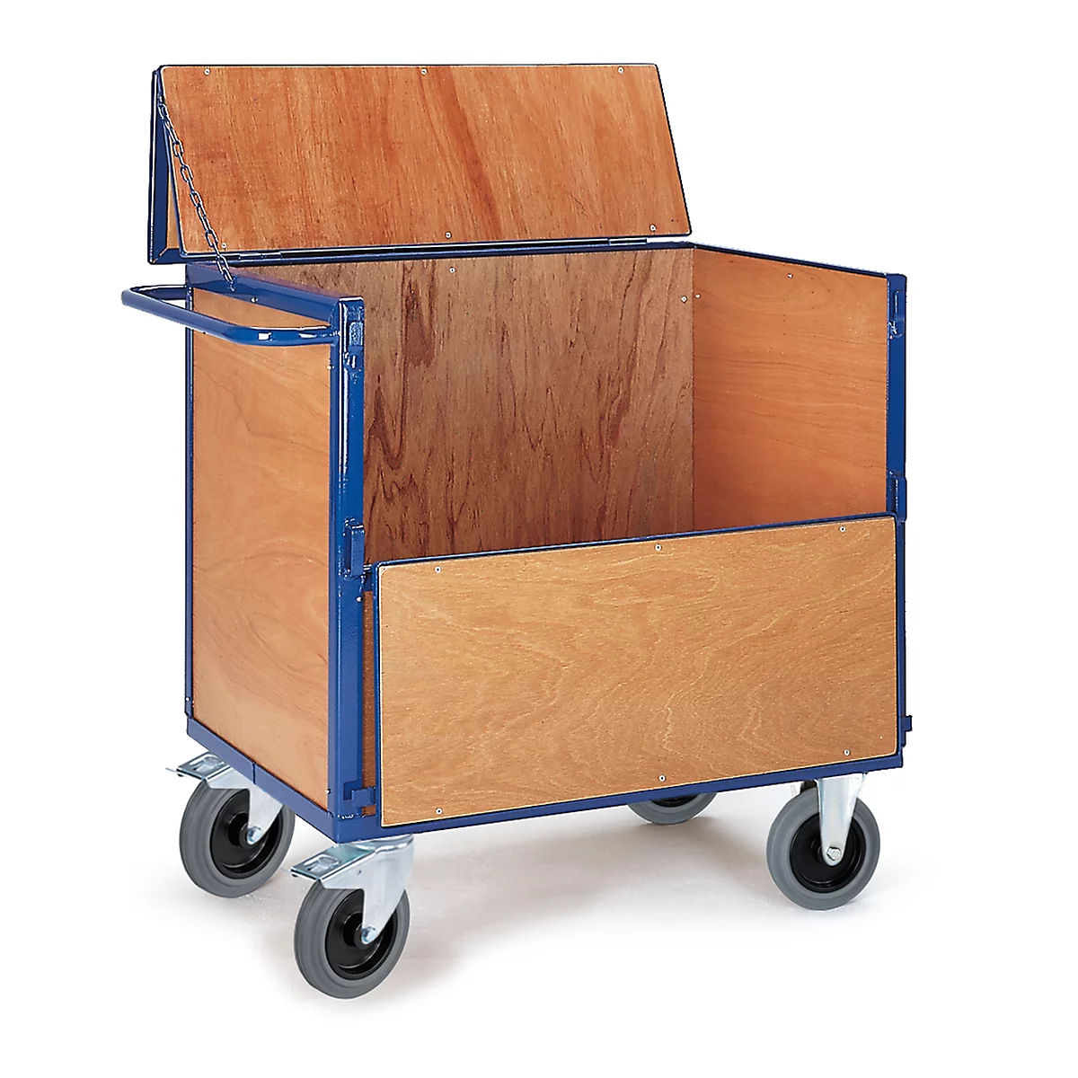Carro con caja de madera con tapa, 1165 x 765 mm