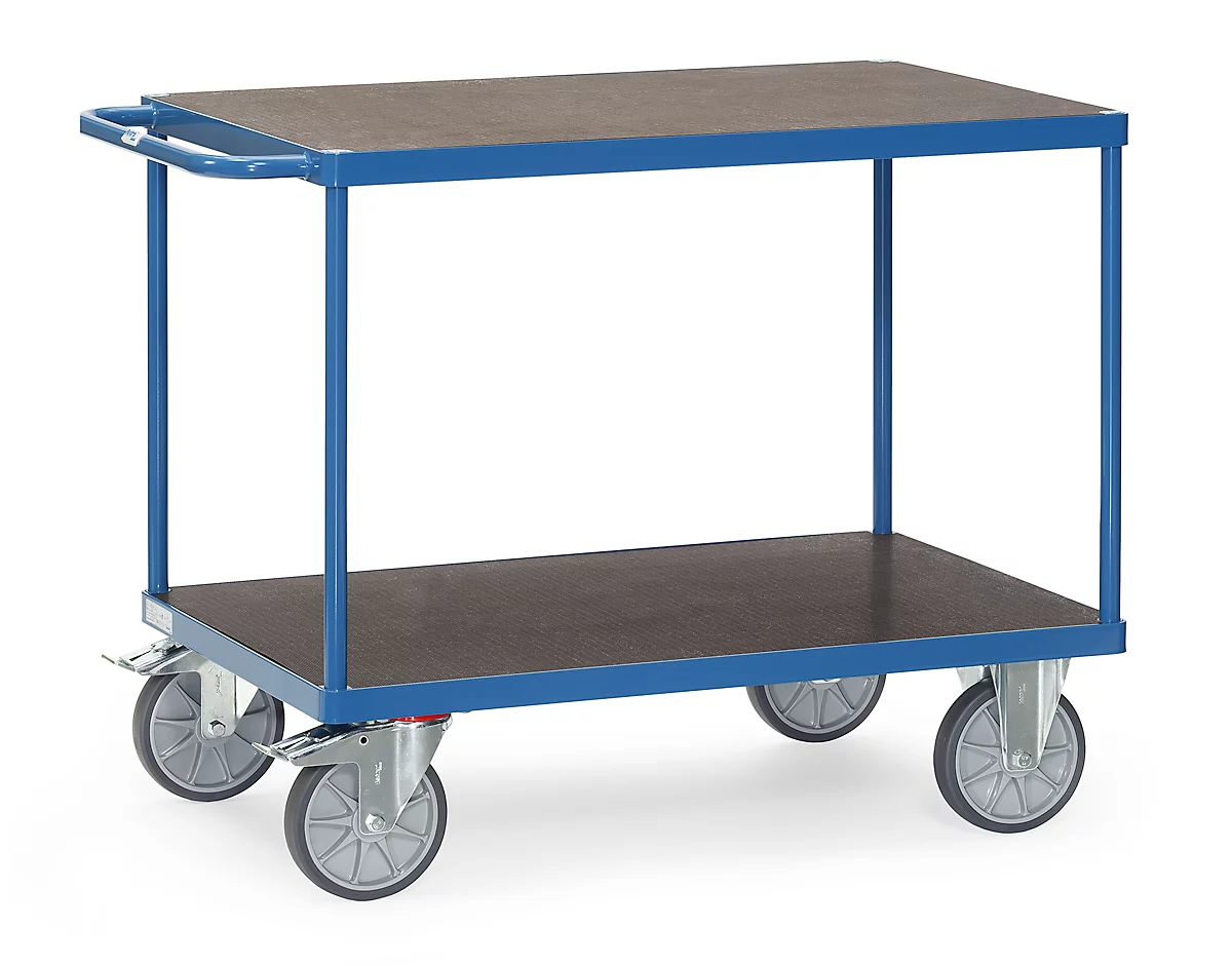 Carro de mesa fetra®, 2 estantes, ruedas giratorias y fijas, hasta 600 kg, superficies de carga contrachapadas con L 1000 x A 700 mm
