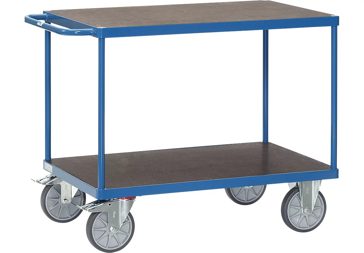 Carro de mesa fetra®, 2 estantes, ruedas giratorias y fijas, hasta 600 kg, superficies de carga contrachapadas con L 1200 x A 800 mm