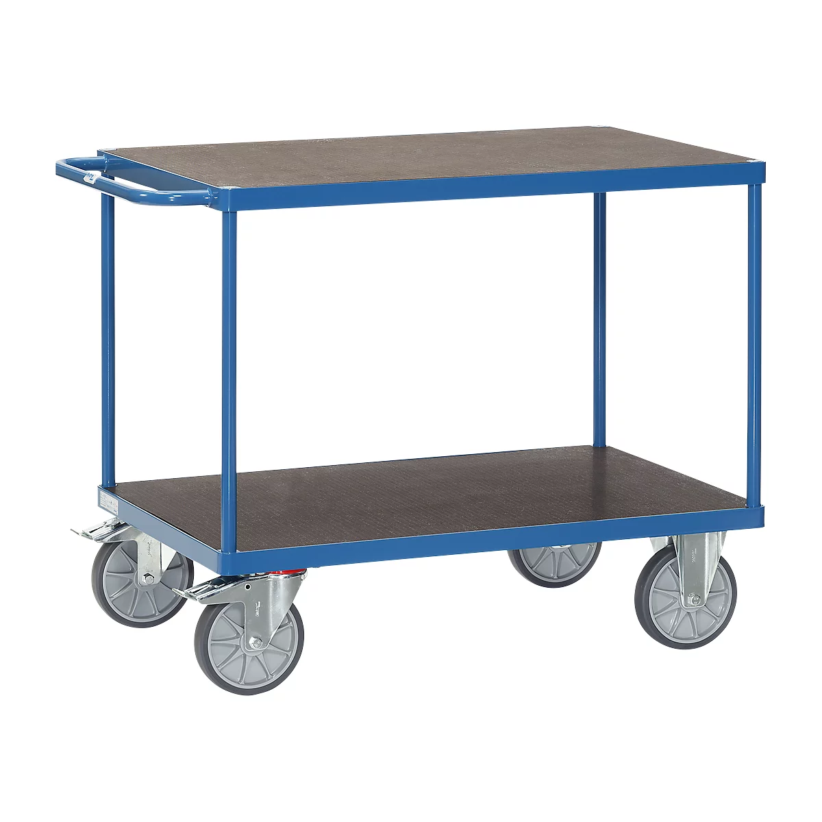 Carro de mesa fetra®, 2 estantes, ruedas giratorias y fijas, hasta 600 kg, superficies de carga contrachapadas con L 1200 x A 800 mm