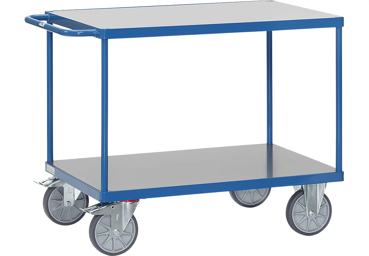 Carro de mesa fetra®, 2 estantes, ruedas giratorias y fijas, hasta 600 kg, superficies de carga de PVC duro con L 1000 x A 600 mm