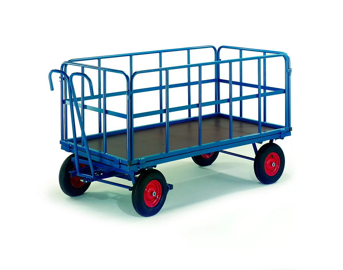 Carro manual de plataforma con laterales de retícula de tubos, ruedas de goma maciza, 1530 x 730 mm, capacidad de carga 1000 kg
