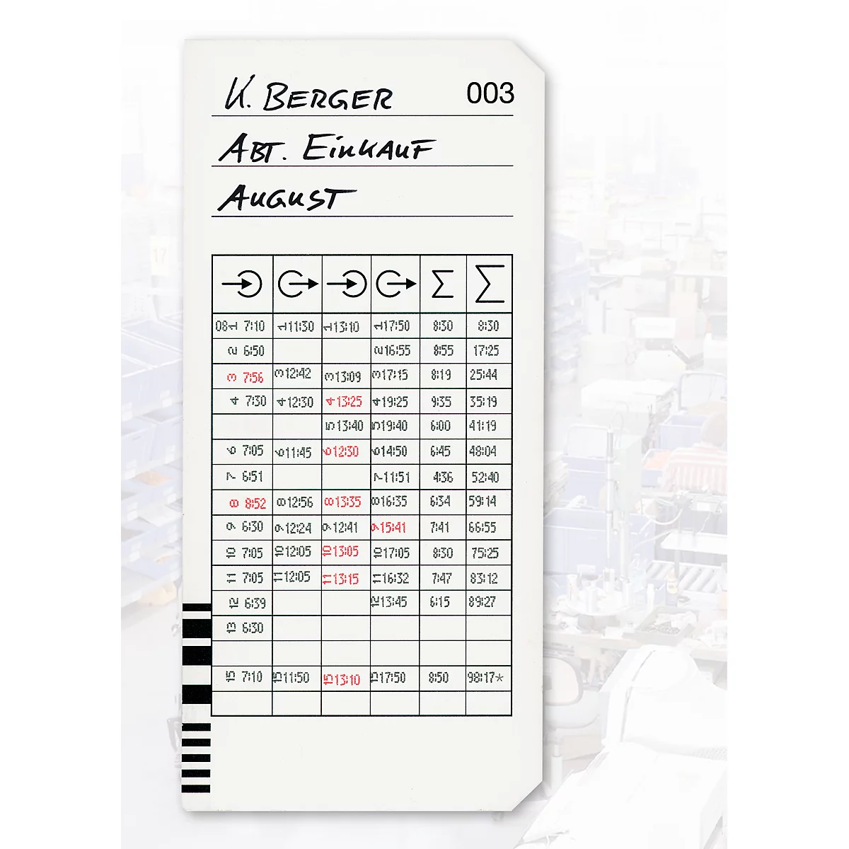 Carte de pointage BÜRK, codé, pour pointeuse K675/K975, 200 p.