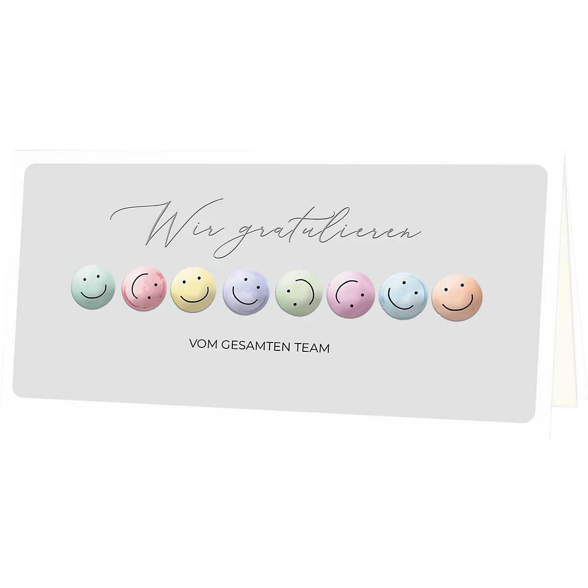 Carte de vœux grise avec des smileys colorés et l'inscription: Félicitations. De toute l'équipe.