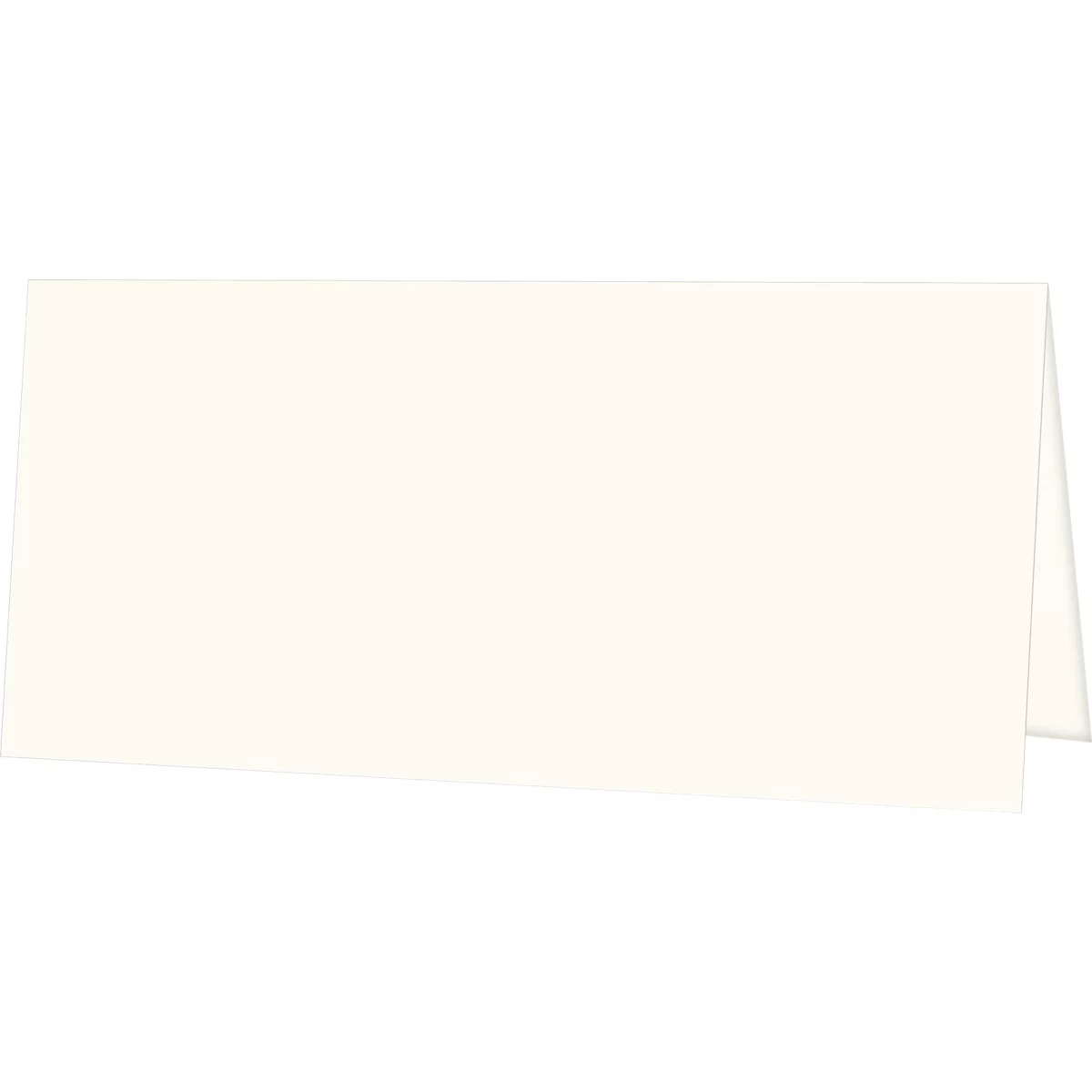 Carte rectangulaire de couleur crème, légèrement pliée et debout.