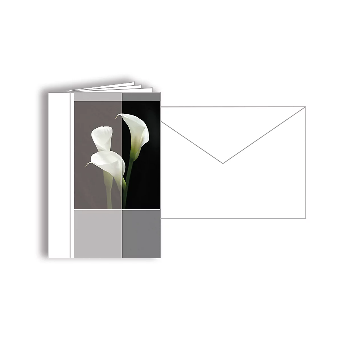 Carte funéraire avec motif photo de fleur, format B6, 115 x 170 mm, avec enveloppes funéraires et double encart, gris, carton, 10 pièces