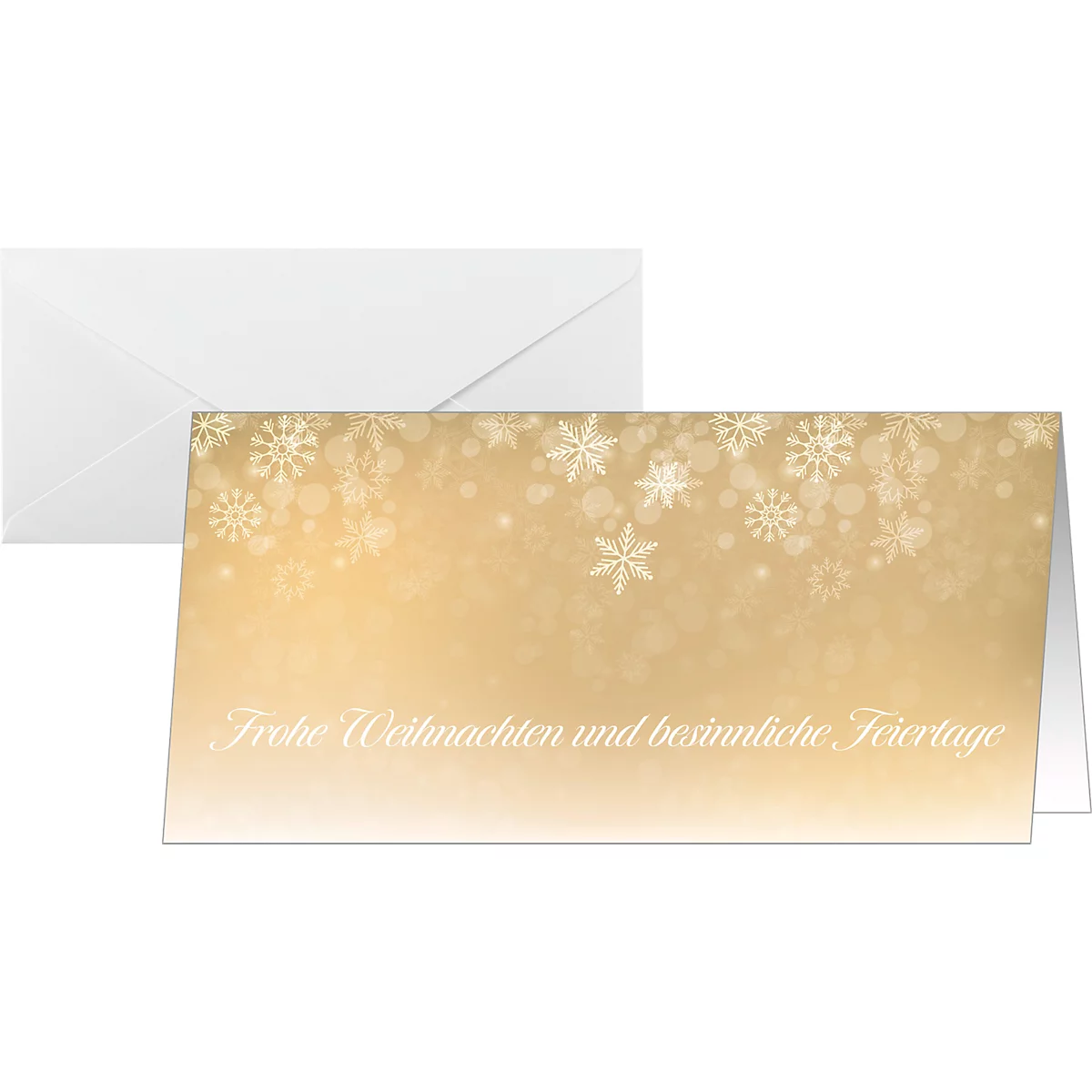 Carte de Noël dorée avec des flocons de neige. Le texte "Joyeux Noël et joyeuses fêtes" est visible.