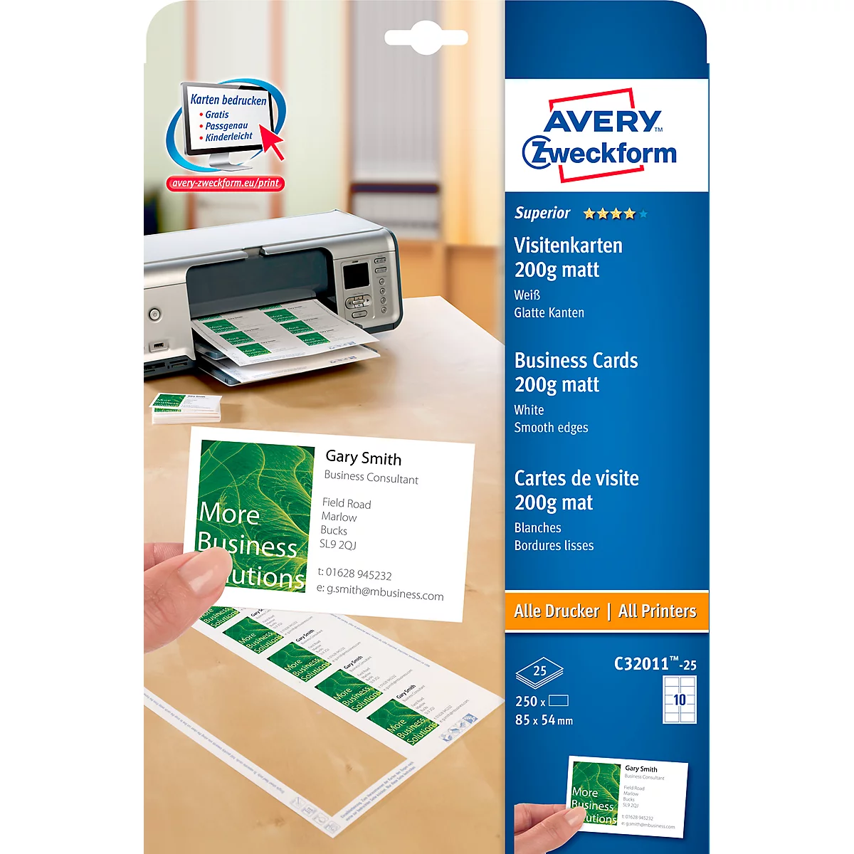 Cartes de visite Quick&Clean Technologie, 200 g, blanc, 250 étiquettes