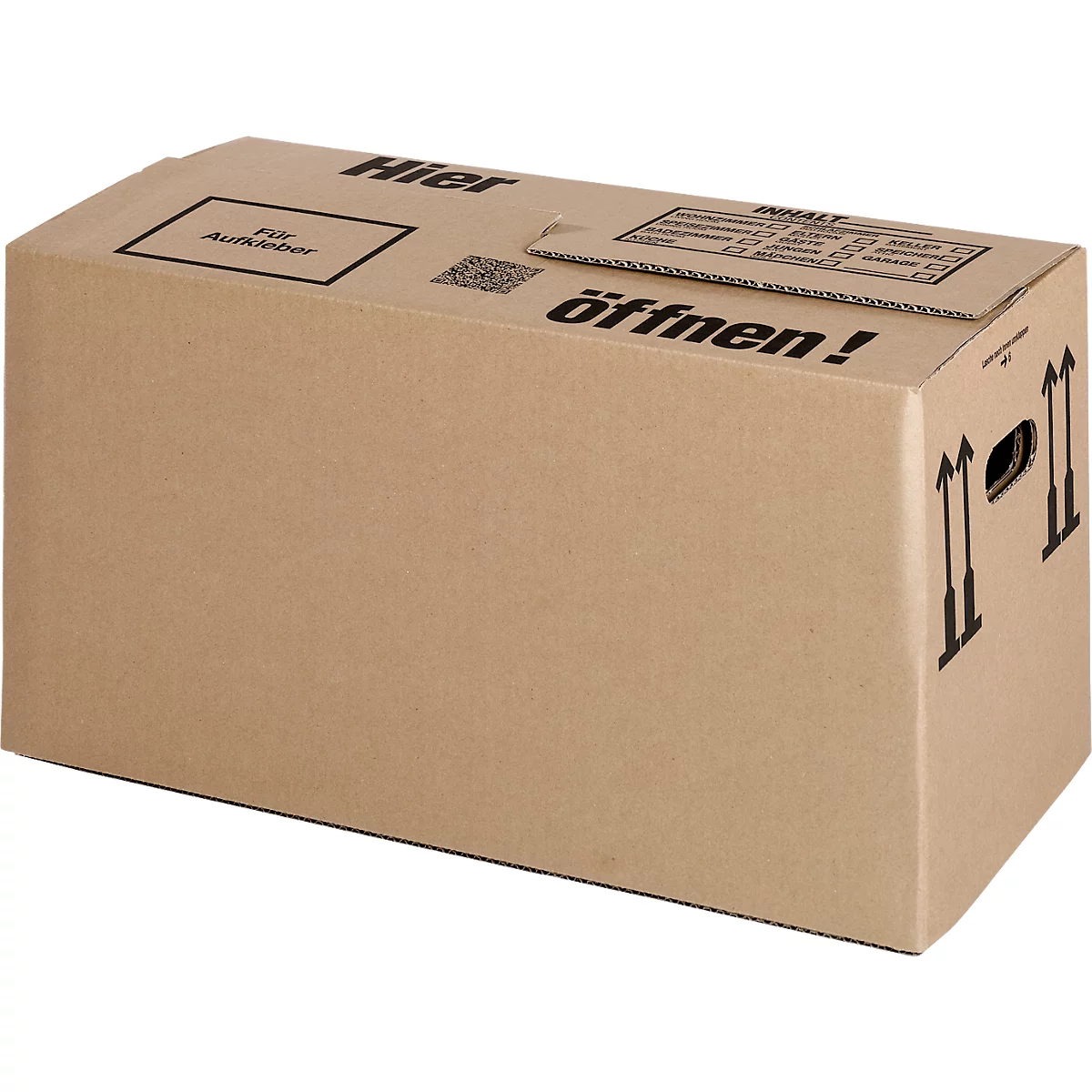 Carton de déménagement, 1 cannelure, jusqu'à 30 kg, champ d'inscription, poignées renforcées, L 594 x l 286 x H 295 mm, brun