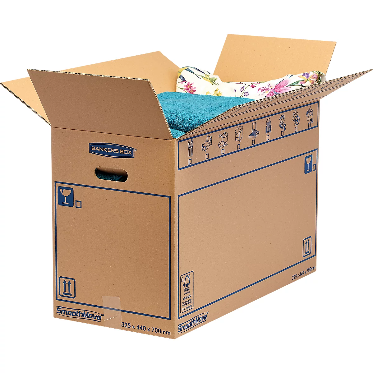 Carton de déménagement SmoothMove Standard, 2 couches de carton ondulé, champ d'inscription, 440 x 330 x 70 mm, 100 L, 10 pièces