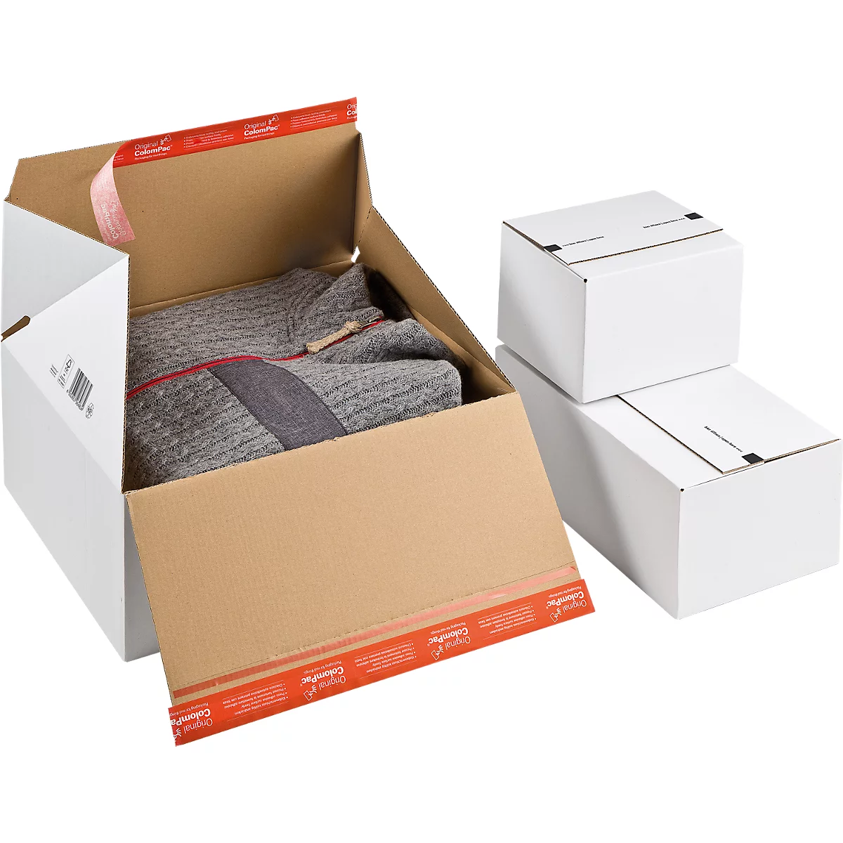 Carton Premium à fond plat ColomPac CP 155.155, L 189 x P 154 x H 131 mm, pliage en Z, fermeture autocollante, blanc, 20 pièces