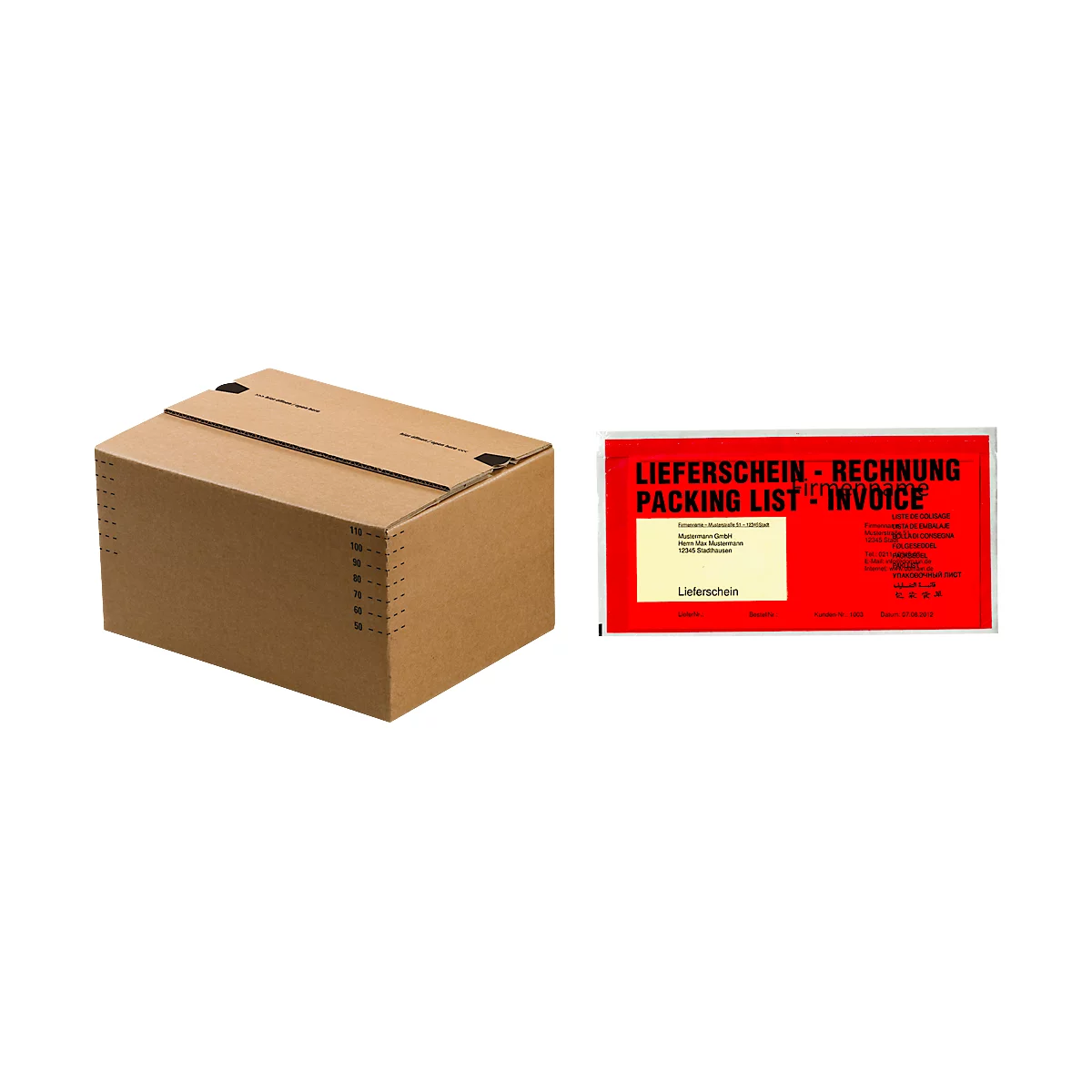 Cartons d'expédition, fond automatique, refermables, jusqu'à 20 kg, L 175 x l 105 x H 75 mm, 50 pièces + 250 pochettes pour bon de livraison, DIN long, PCR-polyéthylène