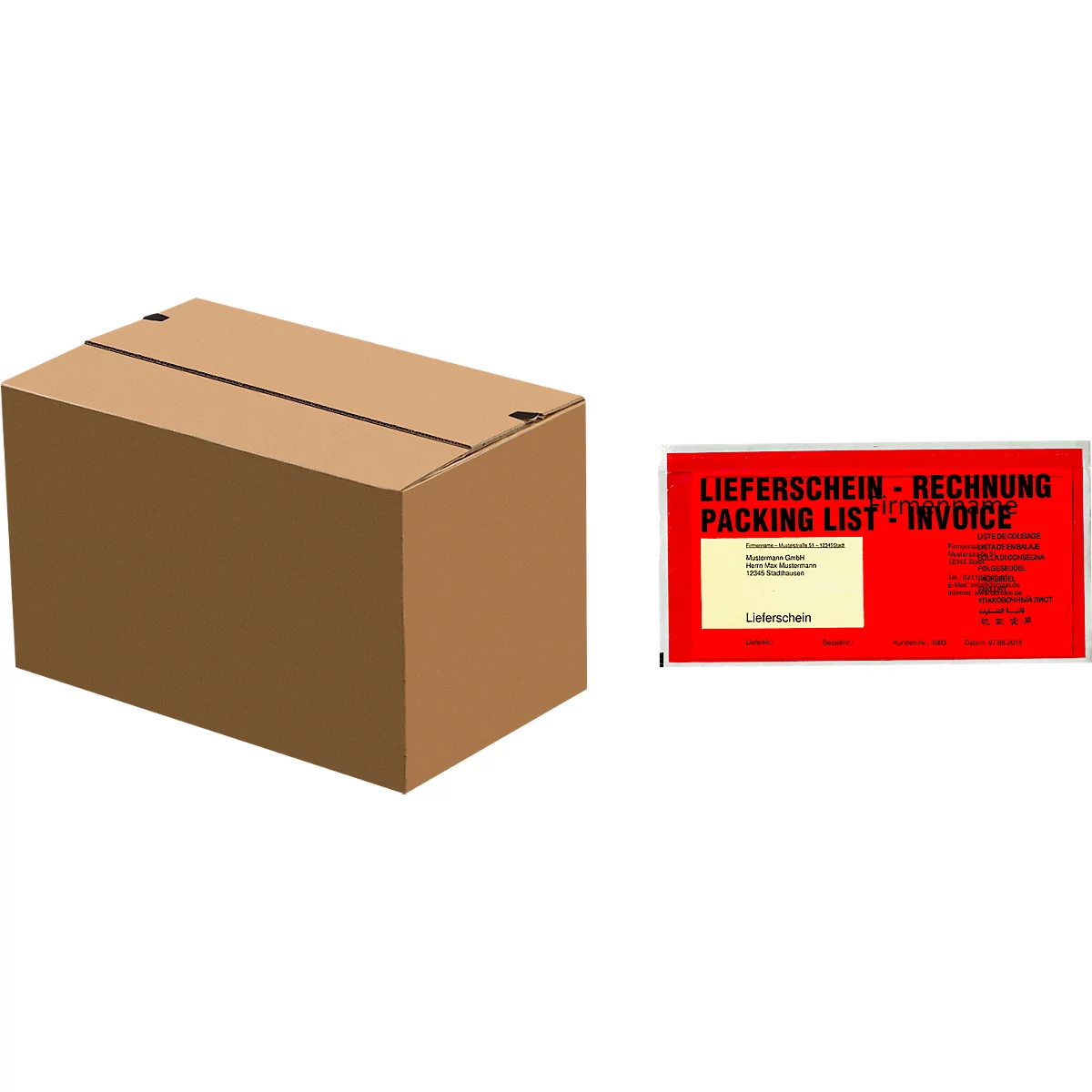 Cartons d'expédition, fond automatique, refermables, jusqu'à 20 kg, L 270 x l 140 x H 130 mm, 50 pièces + 250 pochettes pour bon de livraison, DIN long, PCR-polyéthylène