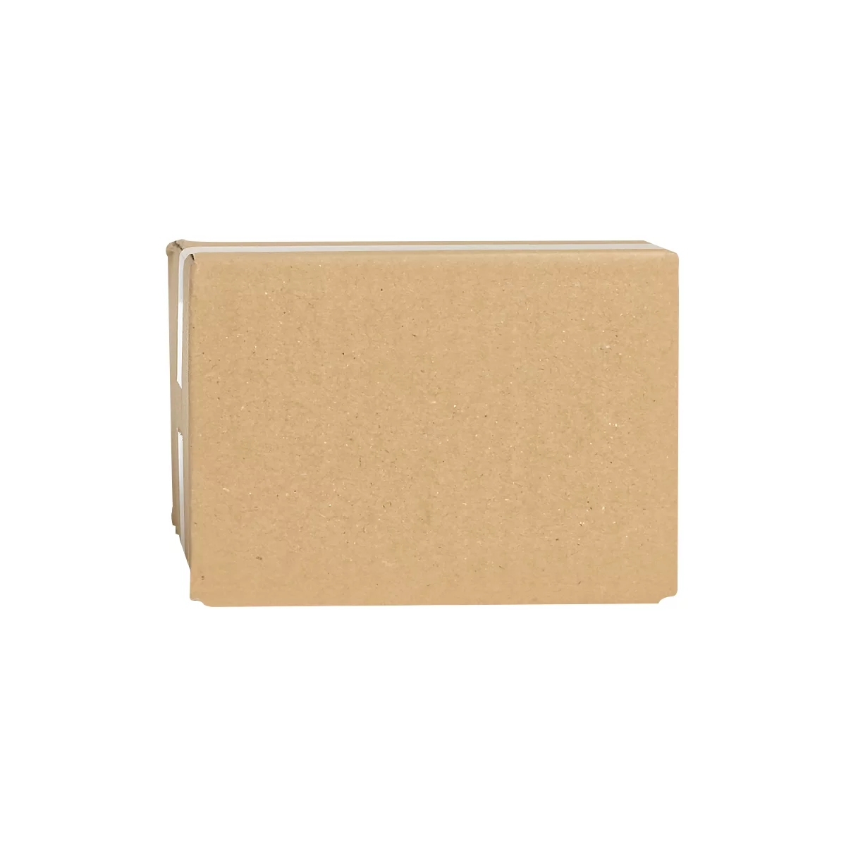 Boîte rectangulaire en carton brun avec du ruban adhésif blanc. Boîte vide.