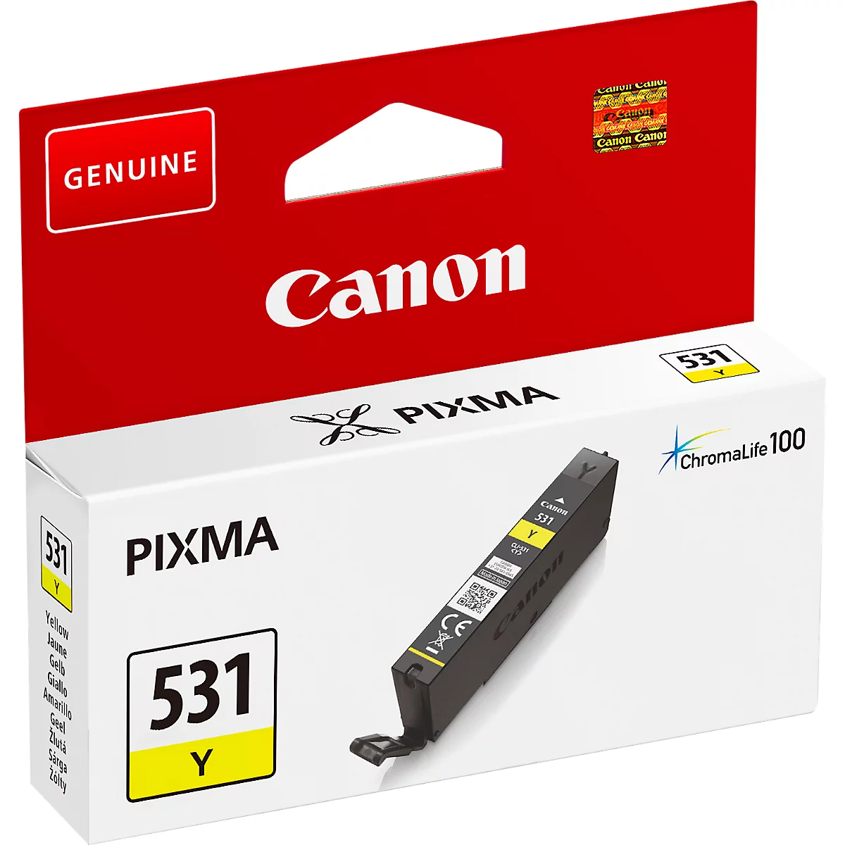 Cartouche d'encre originale Canon CLI-531Y (6121C001), jusqu'à 515 pages, pack individuel, jaune