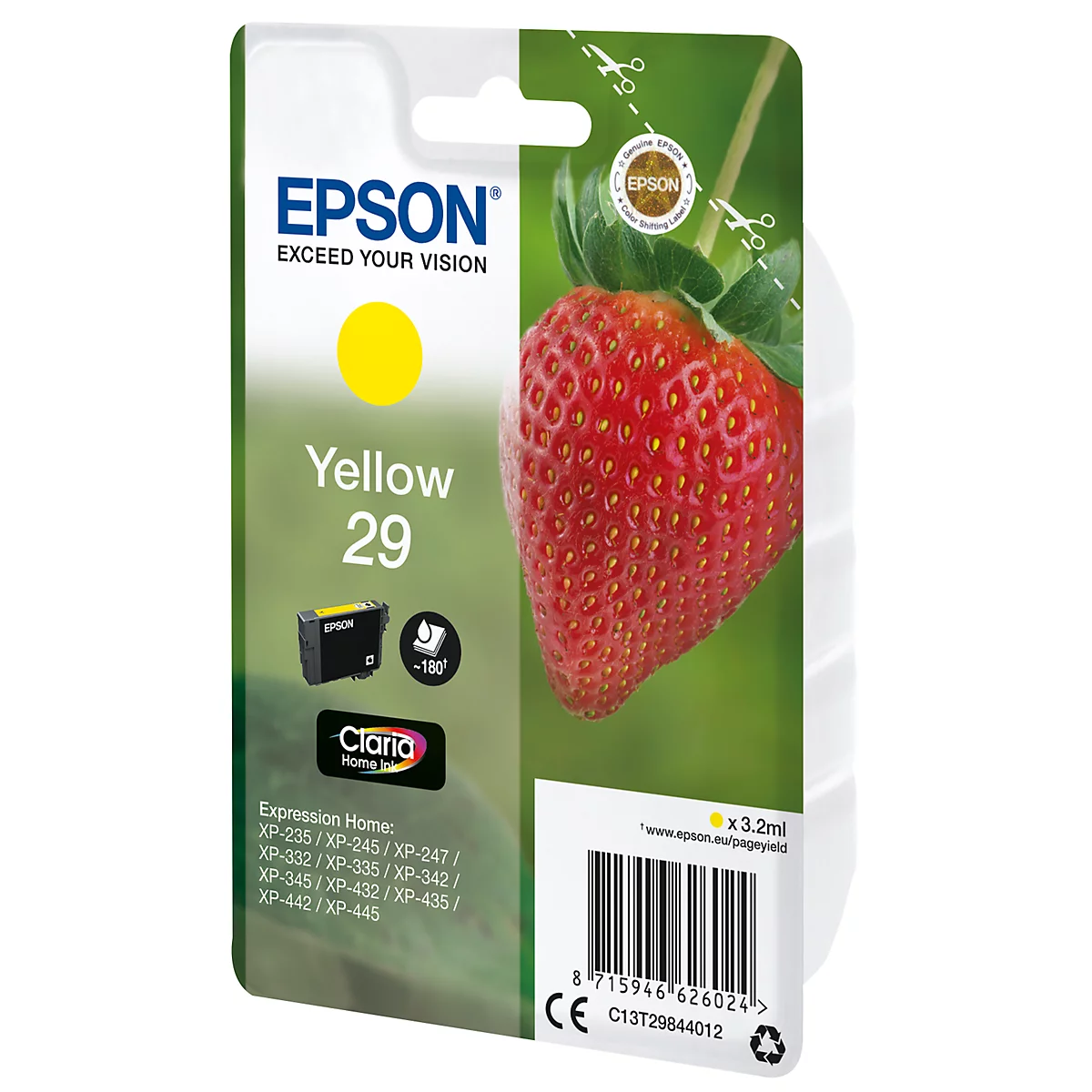 Cartouche d'encre originale Epson 29, pack individuel, jaune
