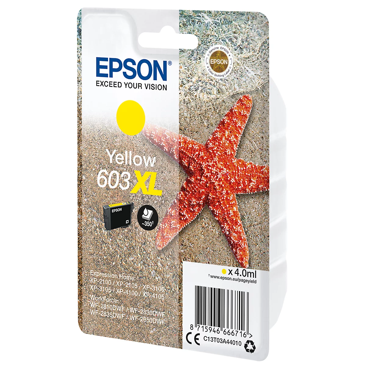 Cartouche d'encre originale Epson 603XL, pack individuel, jaune