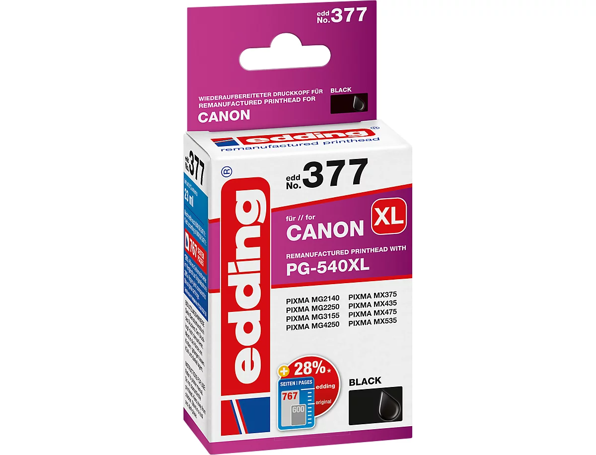 Cartouche d'encre Edding compatible avec PG-540XL Canon, noir, 765 pages  acheter à prix avantageux
