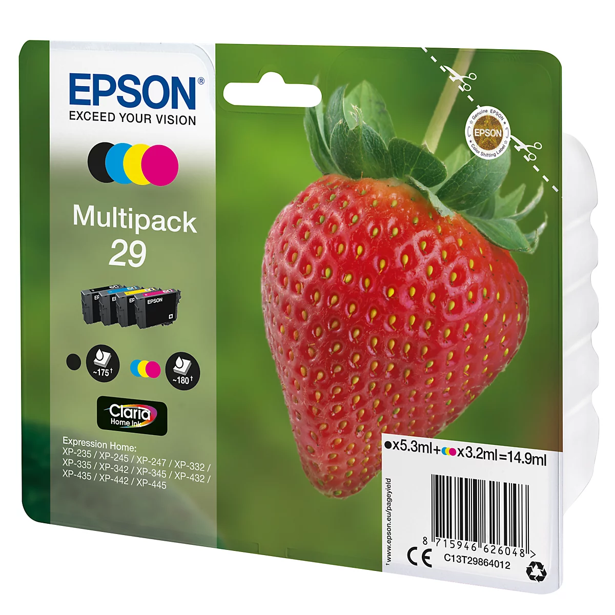 Cartouches d'encre originales Epson 29 CMYK, Mixpack, cyan, magenta, jaune, noir
