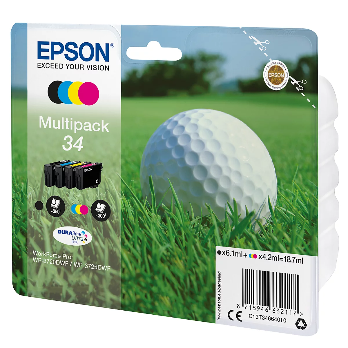 Cartouches d'encre originales Epson 34 CMYK, Mixpack, cyan, magenta, jaune, noir