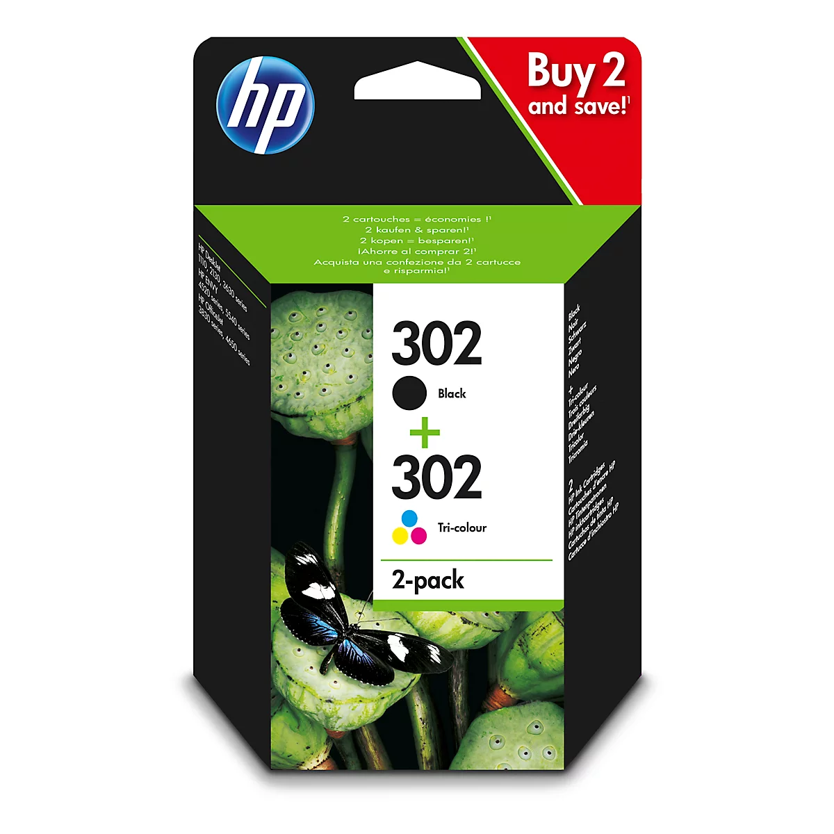 Cartouches d'encre originales HP 302 CMYK, Mixpack, noir, cyan, magenta, jaune