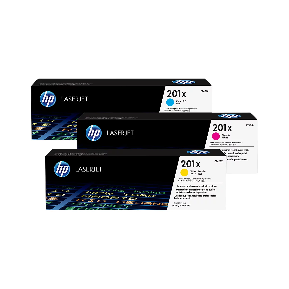 Cartouches d'impression Color LaserJet 201X (CF253XM) HP, LOT cyan + magenta + jaune