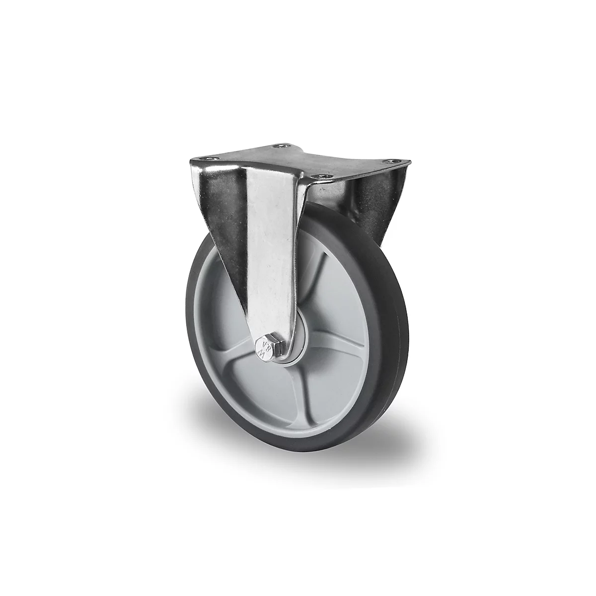CASCOO Bockrolle P2G2, mit Rad-ø 200 mm x B 40 mm, Polypropylen-Felge, Elastomer-Lauffläche, grau, Kugellager, bis 250 kg